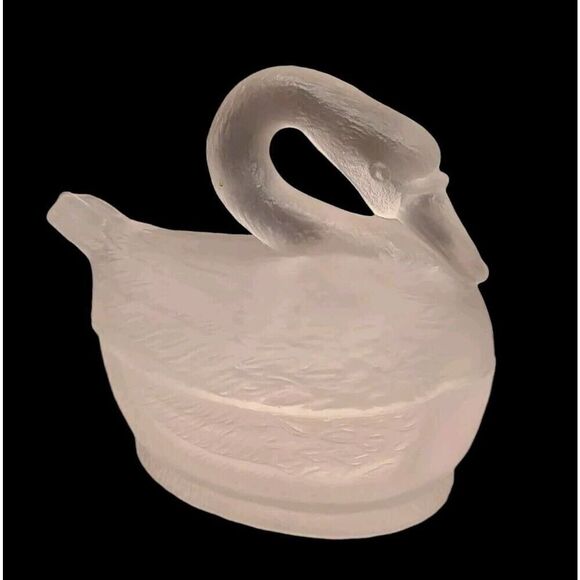 French Portieux Vallerysthal Frosted Glass Swan Trinket/Candy Dish 4¾"x 6" x 4" - Picture 4 of 16
